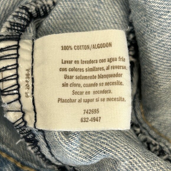 DECREE Juniors L Cropped Denim Jacket Y2K Style Light Wash Factory Distressed - Picture 11 of 11